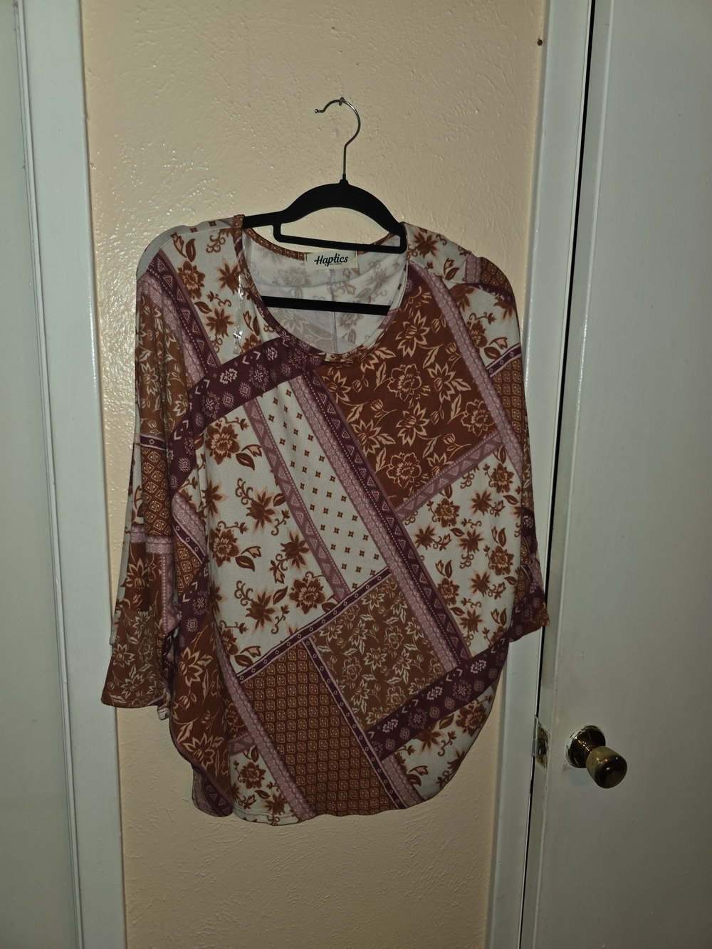 Oversized Haptics by Holly Harper Boho Patchwork Dolman Top Size M